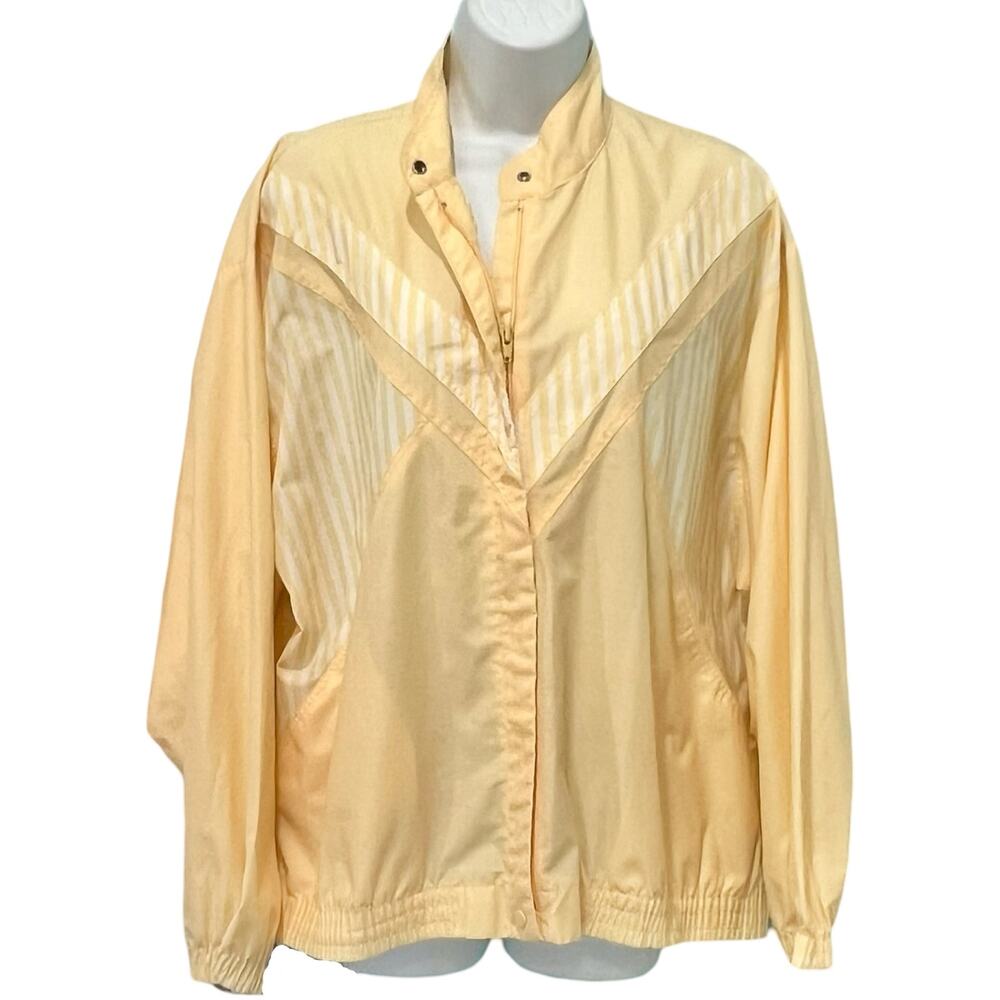 Vintage 90s Yellow White Striped Chevron Full Zip Windbreaker sz 16 / XL Tennis